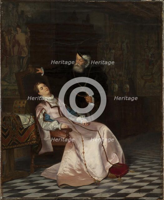 Gustav Vasa finds his wife Katarina Stenbock asleep and hears her say: "I love King..., 1868. Creator: Hugo Salmson.