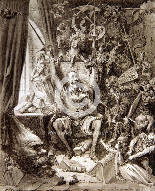 Gustave Dore Illustration for Don Quixote, Miguel de Cervantes character, published in Paris in 1…