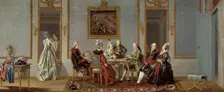 Gustavian Style Interior with Cardplayers, 1779. Creator: Per Hillestrom