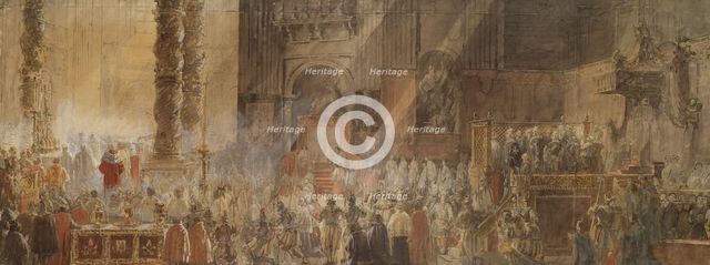 Gustavus III Attending Christmas Mass in 1783, in St Peter's, Rome. Creator: Louis Jean Desprez.