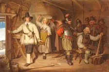Gustaf Wasa in Sven Elfsson’s home in Isala 1520, 1831. Creator: Johan Gustaf Sandberg