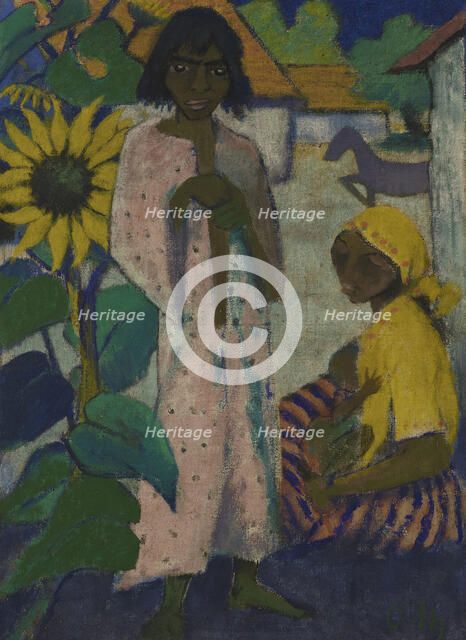Gypsies with Sunflowers, 1927. Creator: Mueller, Otto (1874-1930).