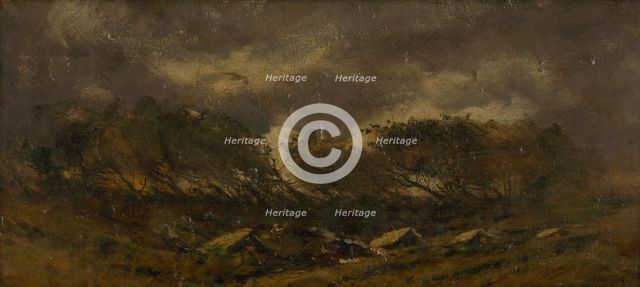 Gypsy camp during a storm, 1910-1930. Creator: Ferdinand Katona.