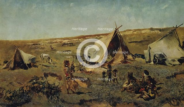 Gypsy camp in the Puszta, c1875/1880. Creator: Anton Romako.