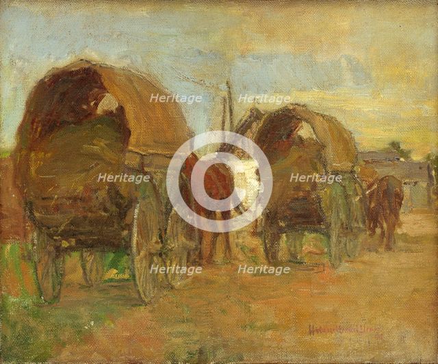 Gypsy caravans, 1918. Creator: Elemír Halász-Hradil.