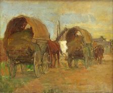 Gypsy caravans, 1918. Creator: Elemír Halász-Hradil