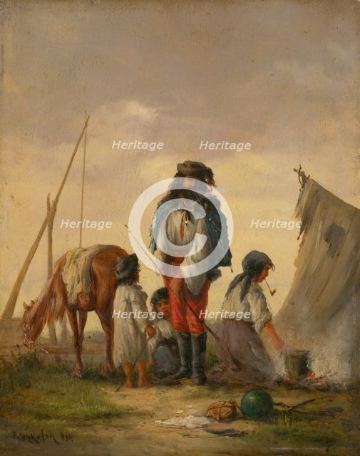 Gypsy family, 1868. Creator: August von Pettenkofen.