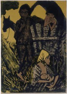 Gypsy Family beside Covered Wagon, 1926-1927