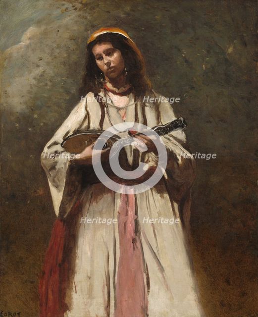 Gypsy Woman with Mandolin, c. 1870. Creator: Jean-Baptiste-Camille Corot.