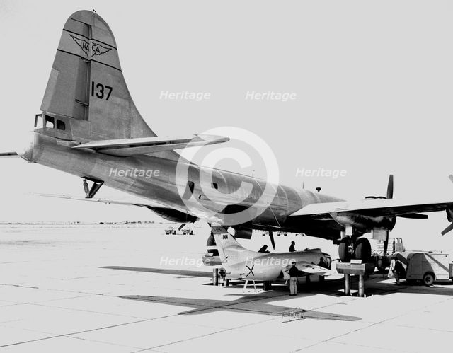 D-558-2 being mounted to P2B 1S launch aircraft, USA, 1953.  Creator: Unknown.
