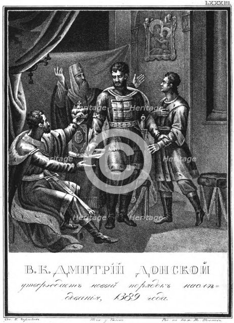 Dmitry Donskoy approves a new order of succession, 1389 (From Illustrated Karamzin), 1836. Artist: Chorikov, Boris Artemyevich (1802-1866)