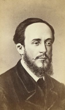 Dmitri i Ivanovich Pisarev, head-and shoulders portrait, facing right, between 1880 and 1886. Creator: Unknown