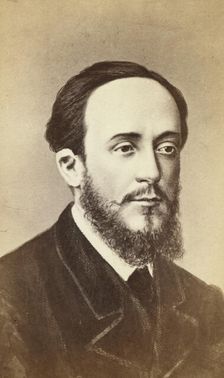 Dmitri i Ivanovich Pisarev, head-and shoulders portrait, facing right, between 1880 and 1886. Creator: Unknown