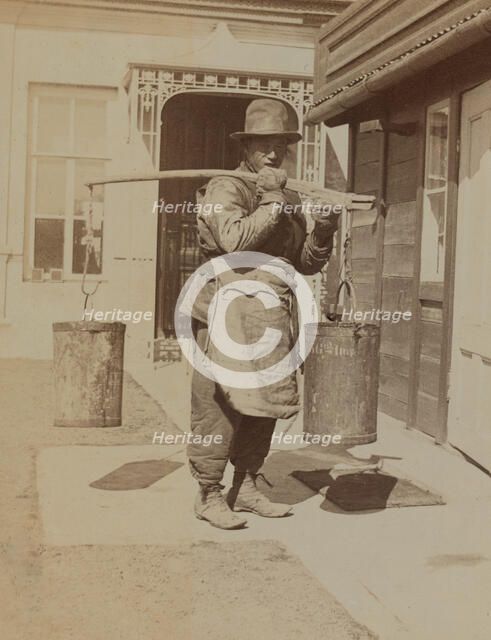 Dou Kee, one of the Chinese servants, carrying water buckets, Dom Smith, Vladivostok, Russia, 1899. Creator: Eleanor Lord Pray.