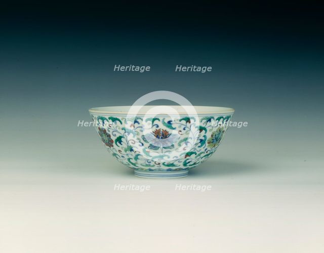 Doucai bowl with floral scrolls, Qing dynasty, Qianlong period, China, 1736-1795. Artist: Unknown