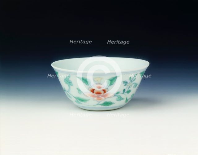 Doucai cup with peonies, Qing dynasty, late Kangxi period, China, 1700-1722. Creator: Unknown.