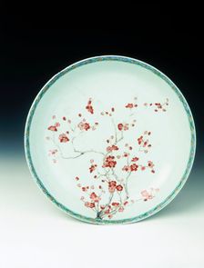 Doucai dish decorated with iron red enamel and gilding, Qing dynasty, China, 1662-1722. Creator: Unknown