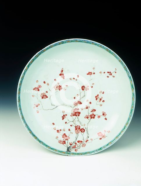 Doucai dish decorated with iron red enamel and gilding, Qing dynasty, China, 1662-1722. Creator: Unknown.