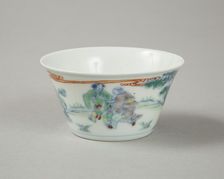 Doucai flared cup with two figures in a landscape, late Kangxi period (1700-1722)