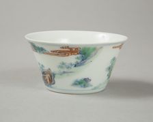 Doucai flared cup with two figures in a landscape, late Kangxi period (1700-1722)