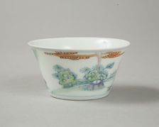 Doucai flared cup with two figures in a landscape, late Kangxi period (1700-1722)