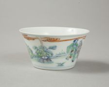 Doucai flared cup with two figures in a landscape, late Kangxi period (1700-1722)