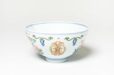 Doucai Floral Bowl, Qing dynasty (1644-1911), Yongzheng regin mark (1723-1735). Creator: Unknown
