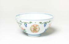 Doucai Floral Bowl, Qing dynasty (1644-1911), Yongzheng regin mark (1723-1735). Creator: Unknown