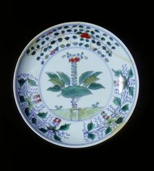 Doucai plate with pomegranate tree and floral groups, Qing dynasty, China, 1700-1722