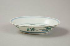 Doucai saucer with fruiting peach, late Kangxi period (1700-1722). Creator: Unknown