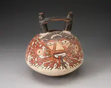 Doubnle Spout Vessel Depicing Ornametal Faces with Numerous Emanations, 180 B.C./A.D. 500. Creator: Unknown