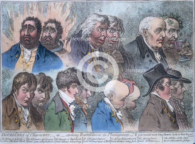 'Doublures of characters; or striking resemblances in phisiognomy', 1798. Creator: Unknown.
