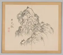 Double Album of Landscape Studies after Ikeno Taiga, Volume 1 (leaf 16), 18th century. Creator: Aoki Shukuya (Japanese, 1789)