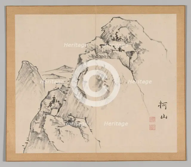 Double Album of Landscape Studies after Ikeno Taiga, Volume 1 (leaf 27), 18th century. Creator: Aoki Shukuya (Japanese, 1789).