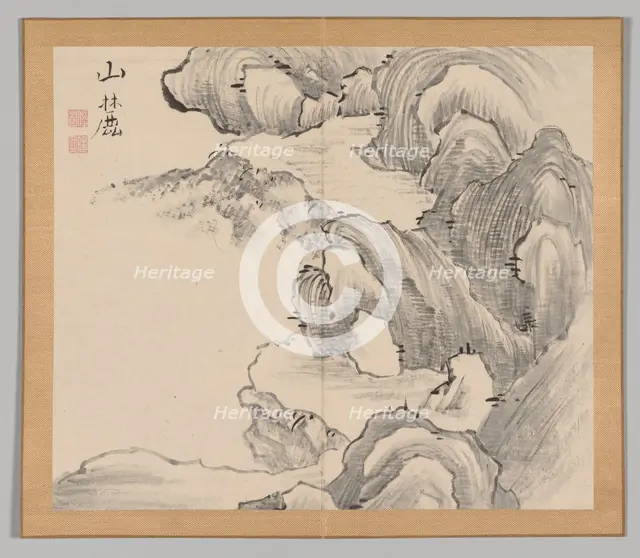 Double Album of Landscape Studies after Ikeno Taiga, Volume 1 (leaf 28), 18th century. Creator: Aoki Shukuya (Japanese, 1789).