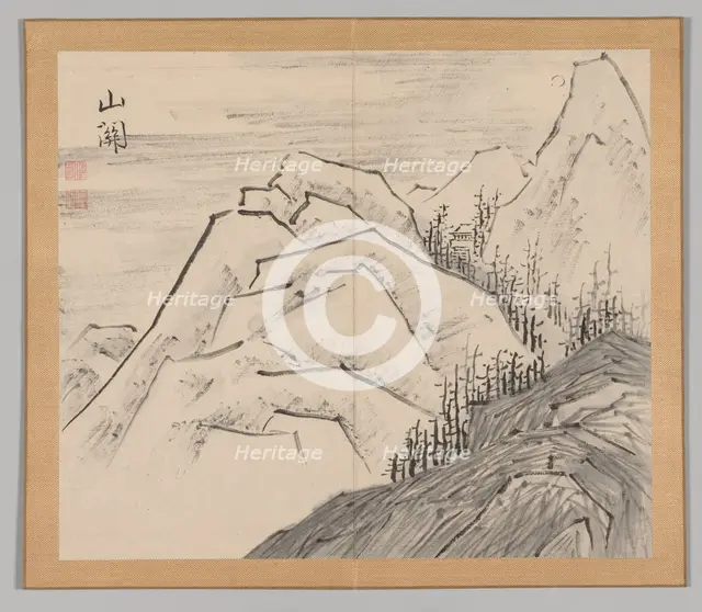 Double Album of Landscape Studies after Ikeno Taiga, Volume 1 (leaf 29), 18th century. Creator: Aoki Shukuya (Japanese, 1789).