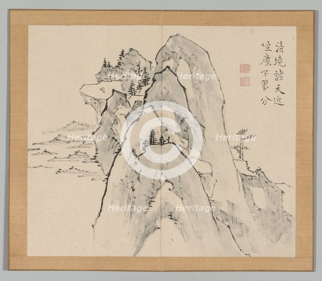 Double Album of Landscape Studies after Ikeno Taiga, Volume 2 (leaf 33), 18th century. Creator: Aoki Shukuya (Japanese, 1789).