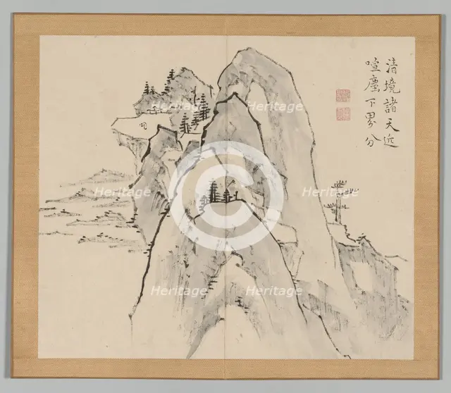 Double Album of Landscape Studies after Ikeno Taiga, Volume 2 (leaf 33), 18th century. Creator: Aoki Shukuya (Japanese, 1789).
