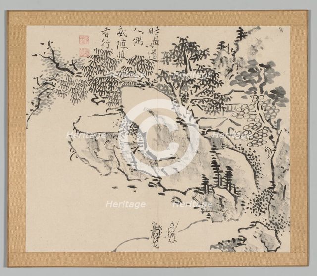Double Album of Landscape Studies after Ikeno Taiga, Volume 2 (leaf 34), 18th century. Creator: Aoki Shukuya (Japanese, 1789).