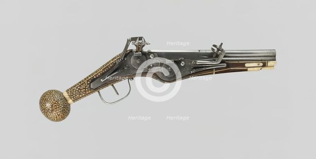Double-Barrel Wheellock Pistol (Puffer), Saxony, 1580/1600. Creator: Unknown.
