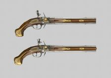 Double-Barrel Revolving Flintlock Holster Pistol (One of a Pair), Liège, 1720/30. Creator: Thomas Thiermay