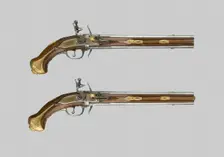 Double-Barrel Revolving Flintlock Holster Pistol (One of a Pair), Liège, 1720/30. Creator: Thomas Thiermay