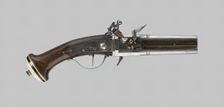 Double-Barrel Revolving Flintlock Pocket Pistol, France, c. 1650/60. Creator: Henri Suber