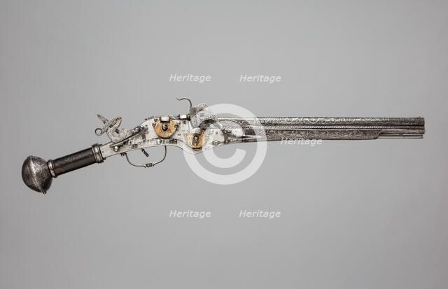 Double-Barreled, Double-Wheellock Pistol, German, Augsburg, ca. 1580. Creator: Unknown.