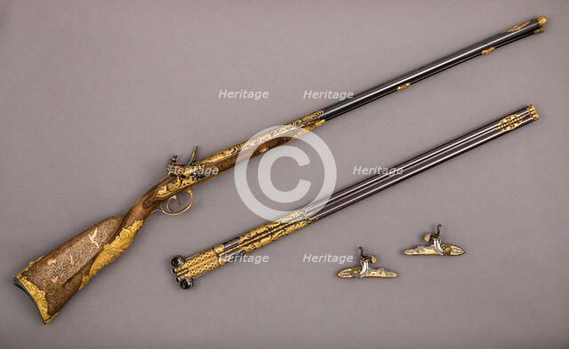 Double-Barreled Flintlock Shotgun with Exchangeable Percussion Locks and Barrels, c1818-20 & 1860. Creators: Nicolas Noël Boutet, Léopold Bernard, B. Montagnon.