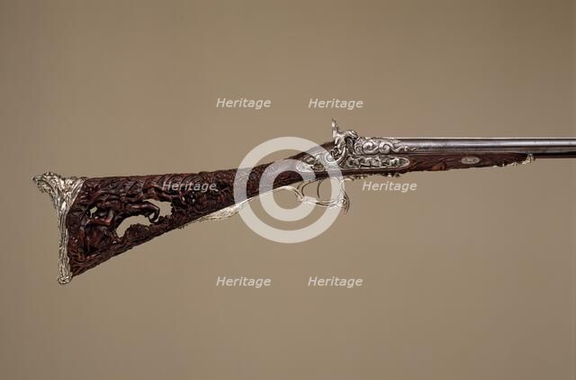 Double-Barreled Percussion Shotgun, French, Paris, dated 1854. Creators: Louis Perrin, Léopold Bernard.