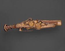 Double-Barreled Wheellock Pistol Made for Emperor Charles V (reigned 1519-56), German, c1540-45. Creators: Peter Peck, Ambrosius Gemlich