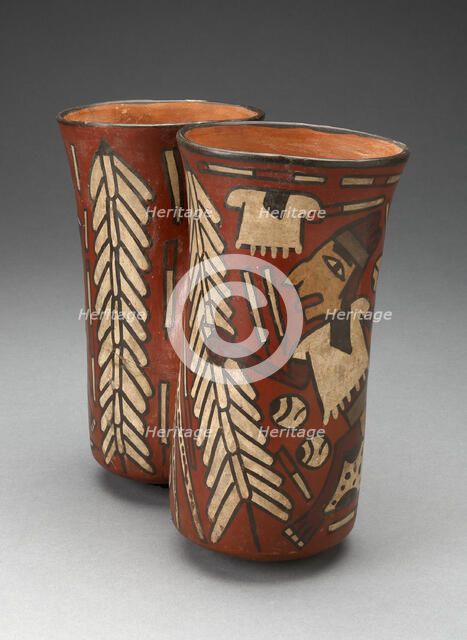 Double Beaker Depicting Warriors and Sacrificial Objects, 180 B.C./A.D. 500. Creator: Unknown.
