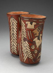 Double Beaker Depicting Warriors and Sacrificial Objects, 180 B.C./A.D. 500. Creator: Unknown