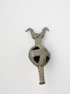 Double Birds on Openwork Sphere with Post, Geometric Period (800-600 BCE). Creator: Unknown